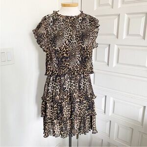 NWT Melloday Dress Leopard Animal Print Brown Black Pleated Layered Ruffle Large